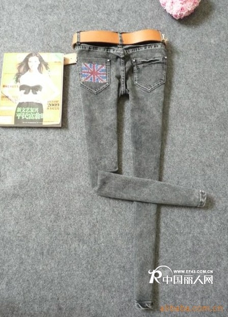 2010新潮韩版时尚牛仔灰色铅笔裤