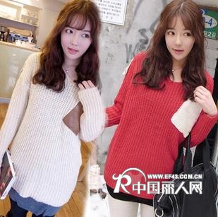 2011韩国女装热销新款V领宽松中长款毛衣