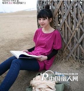 2011韩国女装气质镶钻假蝙蝠袖长款T恤
