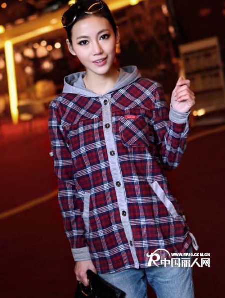 紫汀加大码女装批发 2013新款带个性休闲格子长袖衬衫