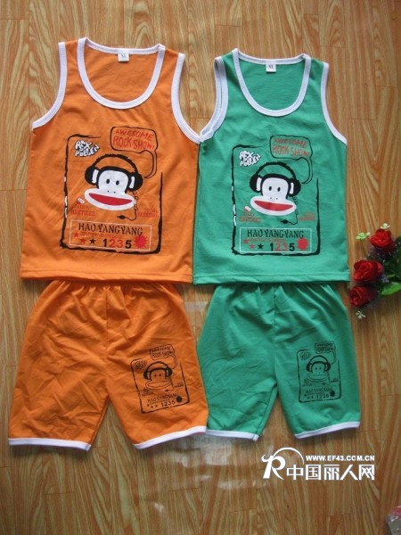 2014夏季韩版童装卡通全棉男女儿童T恤背心套装批发虎门便宜