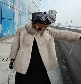2020年女款品牌女装水貂毛貂皮大衣中长款廓形修身大衣