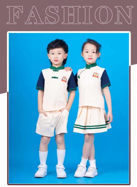 小学生校服夏季短袖国学风套装儿童绿色运动服